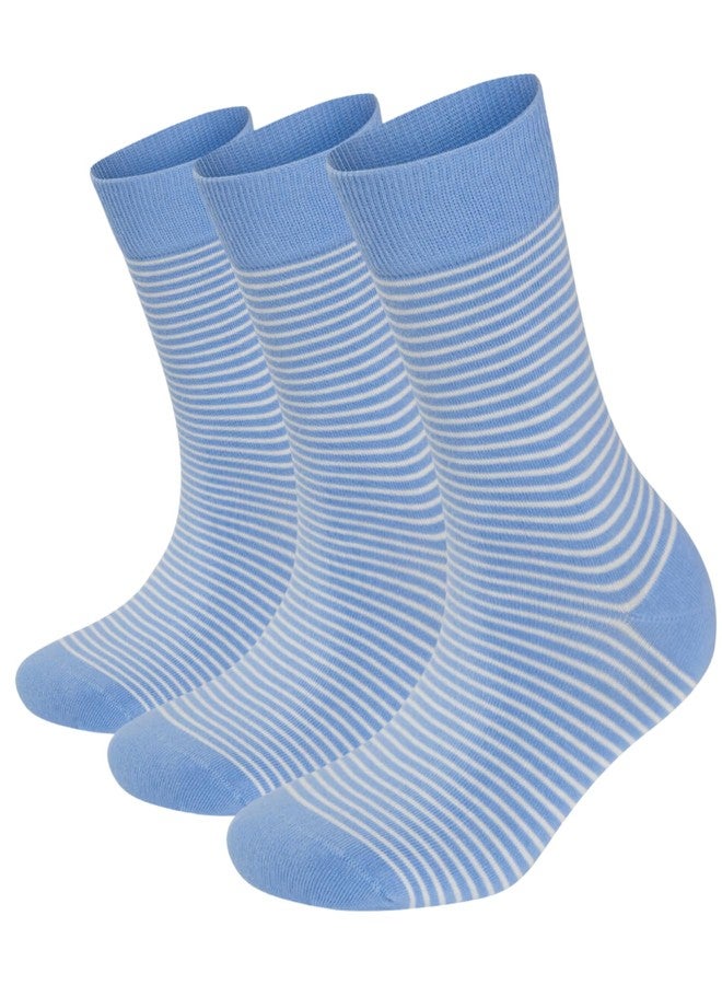 Phoenix Socks جوارب فينيكس، 3 أزواج من الجوارب النسائية، قطن عضوي، جوارب كاجوال مخططة رفيعة ملونة، أنيقة ومرحة، جوارب ناعمة، تسمح بمرور الهواء، تمتص الرطوبة، ملائمة ومريحة ومعززة (أزرق فاتح) - Image 1